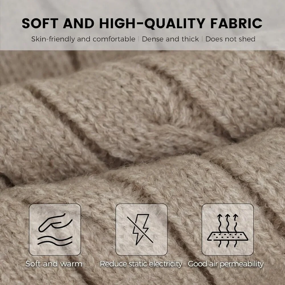 Women's Winter Beanie Hat Scarf Gloves Set Knit Fleece Touch Screen
